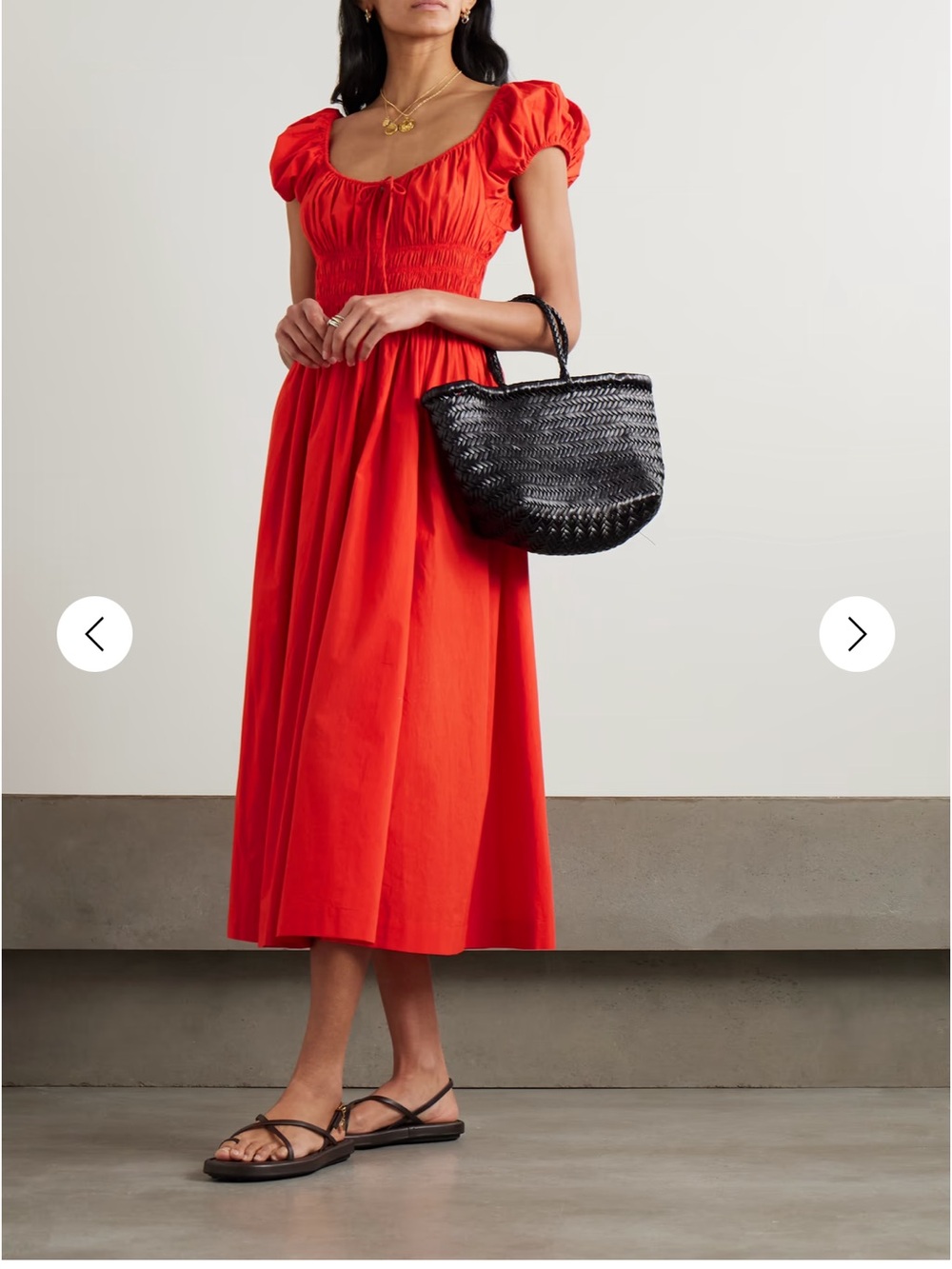 NEW Doen Quinn Red Puff Sleeve Smocked Midi Dress New with tags - Picture 2 of 15